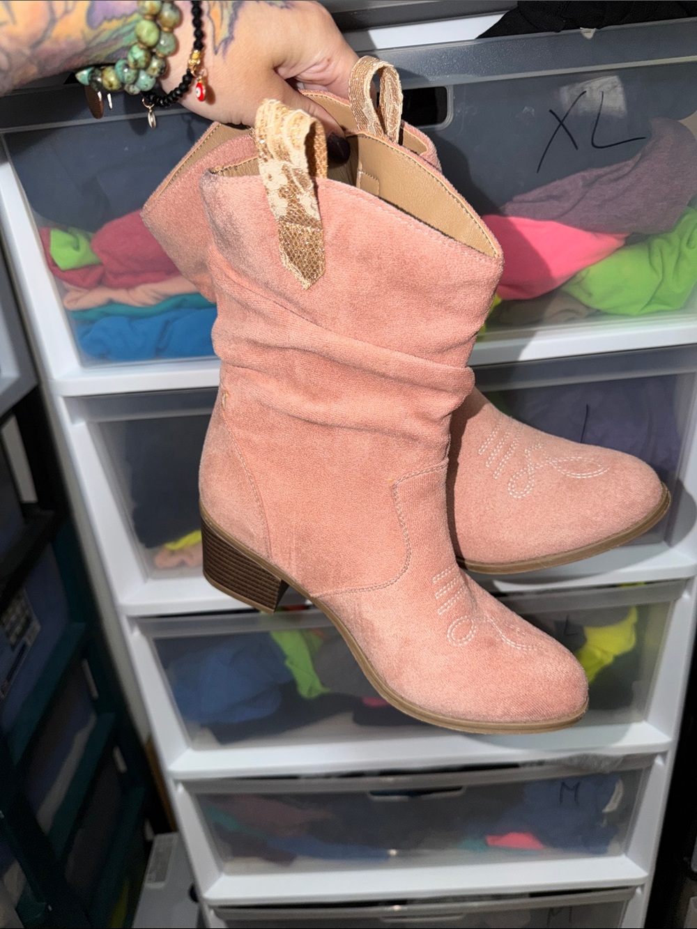 Pink  faux Suede Western Boots